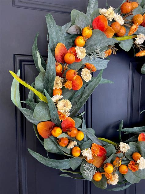 Fall Berry Wreath Orange Berry Wreath Orange Fall Wreath Etsy