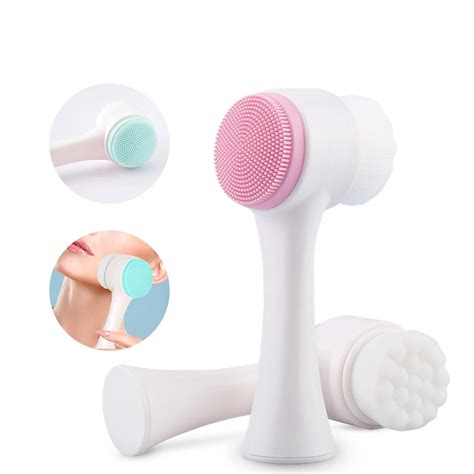 double side silicone facial cleanser brush portable 3d face cleaning vibration massage face