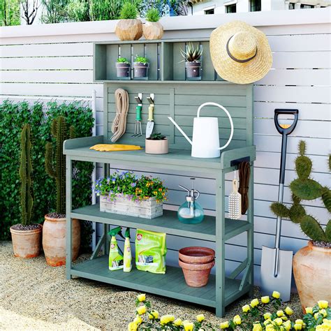 Potting Bench Table With 4 Storage Shelves And Side Hook Polibi 65