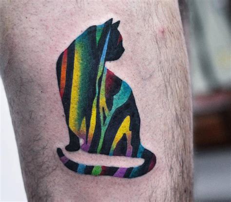 Abstract Cat Tattoo On The Left Leg