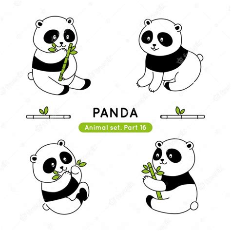Premium Vector Set Of Doodle Pandas In Various Poses Isolated