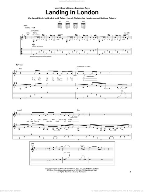 Down Landing In London Sheet Music For Guitar Tablature