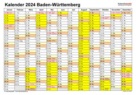 Kalender 2024 Baden Württemberg Ferien Feiertage Excel Vorlagen