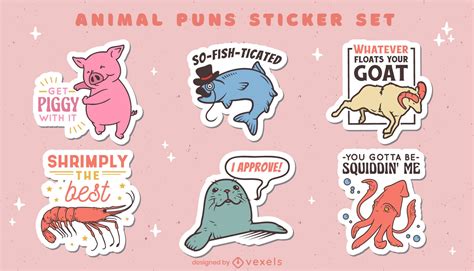 Cute Animals Funny Pun Quotes Sticker Set Vector Download
