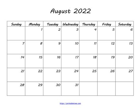 August 2022 Calendar Printable 