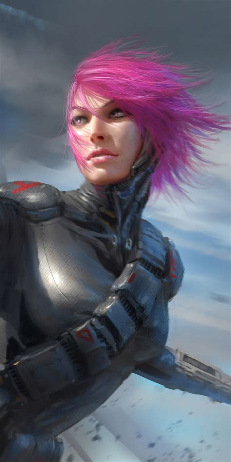 1080x2160 Warrior Girl Sci Fi Cyberpunk Futuristic Artwork 4k One Plus