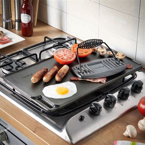 Vonshef Black Pre Seasoned Cast Iron Reversible Griddle Plate And Meat
