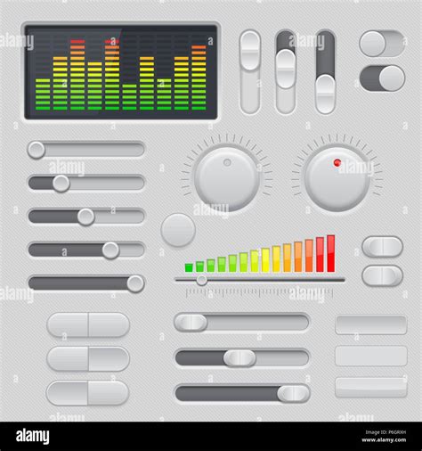 Gray Interface Buttons And Sliders 3d Set Of Ui Icons Stock Vector
