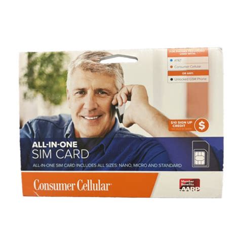 Consumer Cellular All In One Sim Card Atandt Network 10 Credit New In