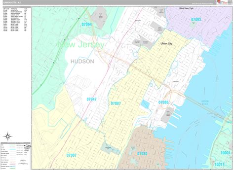 Union City New Jersey Zip Code Wall Map Premium Style By Marketmaps
