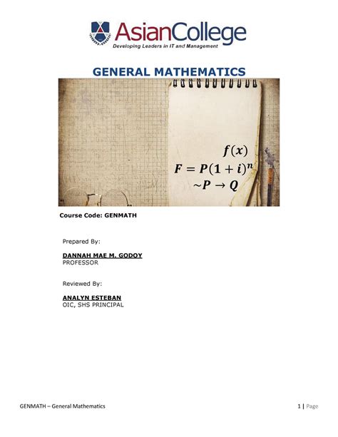 Genmath Nd Quarter General Mathematics Course Code Genmath Prepared By Dannah Mae M Godoy