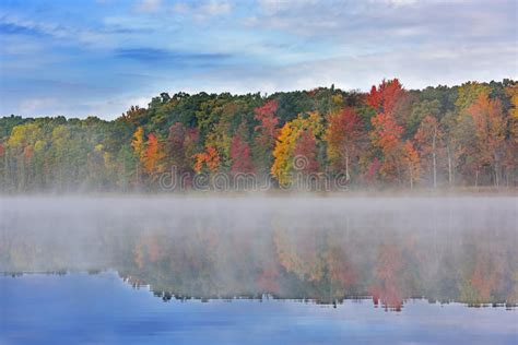 Autumn Deep Lake With Fog Stock Image Image Of Nature 46429435