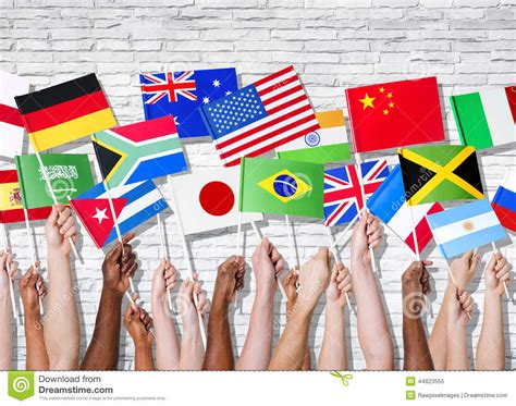 Different Countries United With Their Flags Raised Stock Image Image