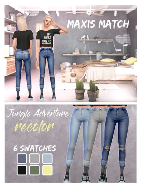 Emmibouquet — Jungle Adventure Recolored Jeans 6 Swatches Sims 4 Mm