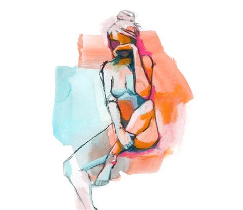 Lady Coral Print Of Watercolor And Figure Drawing Of A Nude
