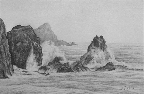 How To Draw A Seascape In Pencil Ocean Drawing Drawing Rocks Wave