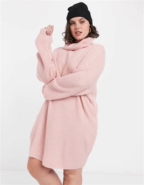 In The Style Plus X Billie Faiers Oversized Roll Neck Knitted Jumper Dress In Pink The Best