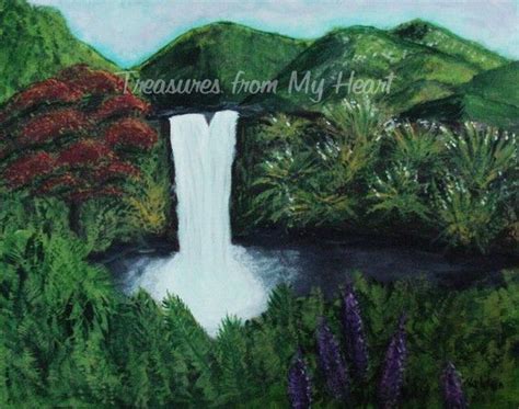 Original Painting Hawaiian Waterfall By Treasuresheart On Etsy