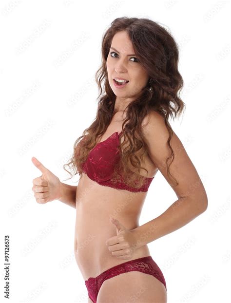Beautiful Full Body Brunette Beauty Woman In Red Sexy Underwear Stock Photo Adobe Stock