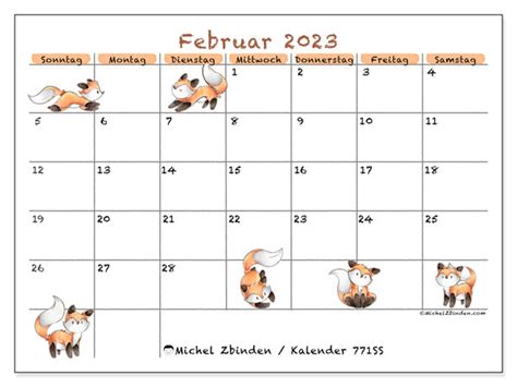 Kalender Februar 2023 Zum Ausdrucken “56ss” Michel Zbinden Lu