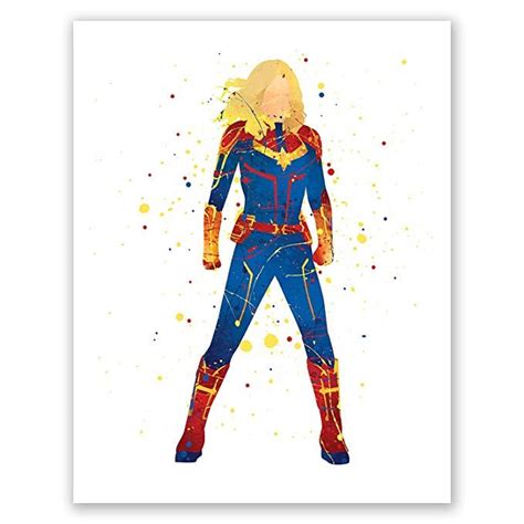 Pgbureau Captain Marvel Art Poster Inspired Superhero Watercolor