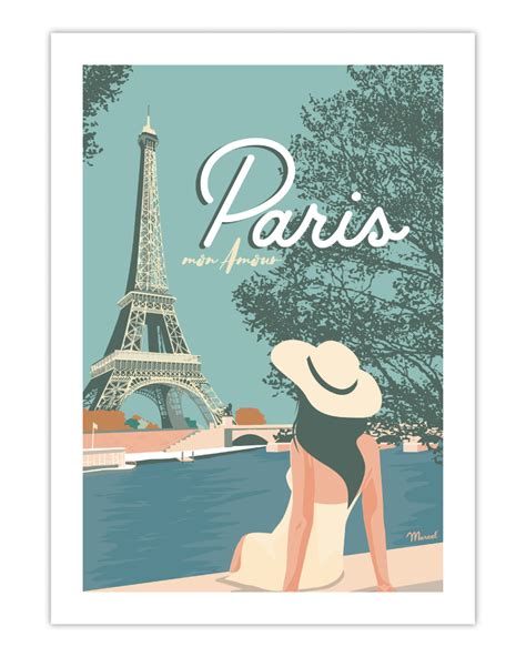 Affiche Vintage Paris Mon Amour Marcel Travel Poster Taille 30 X 40