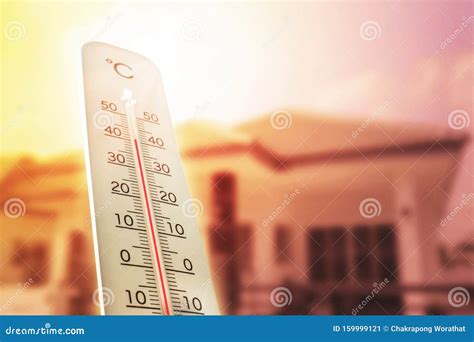 Thermometer Shows High Temperature In Summer Heat With Dryness And Lack