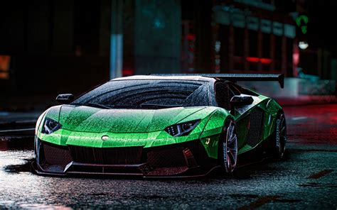 Download Wallpapers 4k Lamborghini Aventador Rain Tuning Supercars