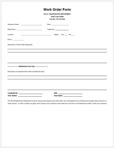 printable work order form templateral