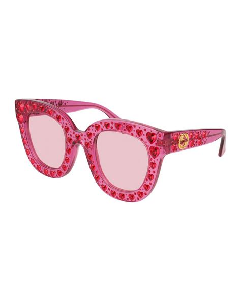 Gucci Cat Eye Crystal Heart Acetate Sunglasses Gucci Crystal Trim