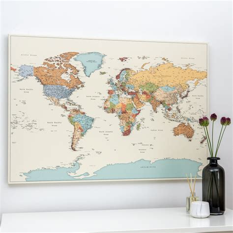 large push pin world map detailed political canvas travel etsy push pin world map map wall