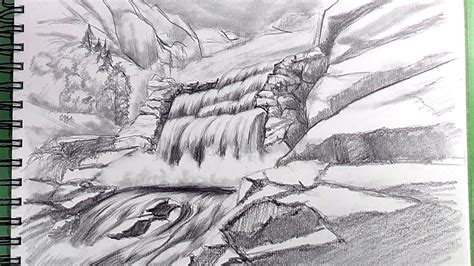 How To Draw A Waterfall Landscape How To Draw A Waterfall Scene