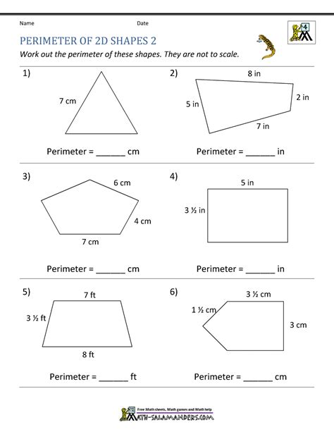 Perimeter Of Different Shapes Worksheet