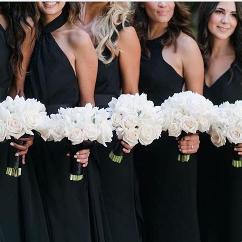 Loving These Black Bridesmaid Dresses With White Bouquets White