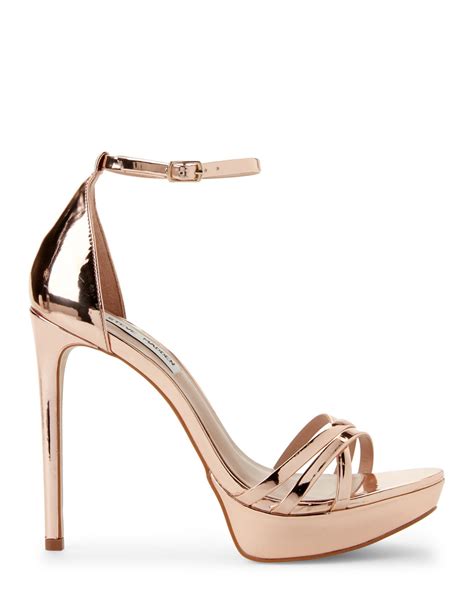 steve madden leather rose gold cassandra metallic strappy platform sandals lyst