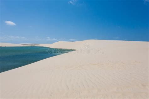 White Sand Dunes Panorama From Lencois Maranhenses National Park Stock