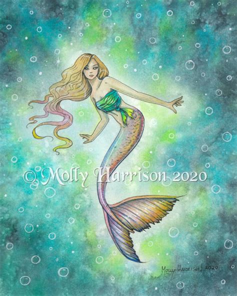 Among Bubbles Mermaid Fantasy Art Archival Print By Molly Etsy