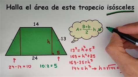 Calcular la altura y el área de un Trapecio Isósceles YouTube