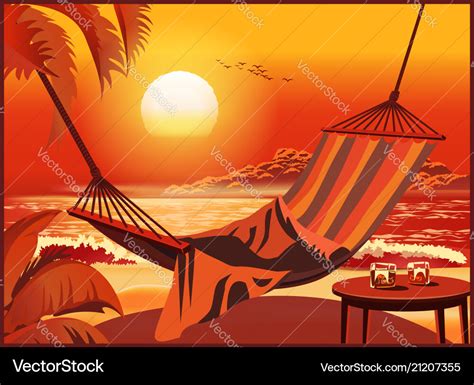 Hammock On The Beach At Sunset Royalty Free Vector Image