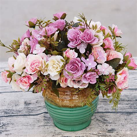 Bouquet Silk Artificial Flowers Diy Peony Rose Simulation Flower Bouquets Green Leaves For Home