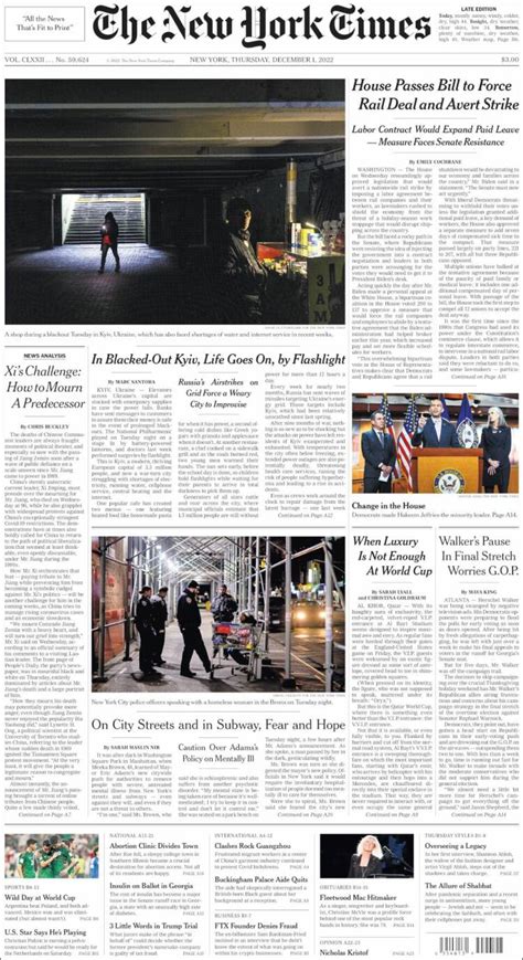Periódico New York Times USA Periódicos de USA Edición de jueves 1