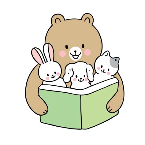 Back To School Bear Reading Book And Baby Animals 672464 Vector Art At