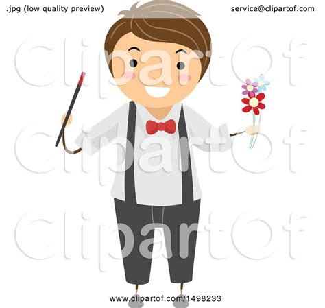 Clipart Of A Boy Performing A Magic Trick With Flowers Royalty Free