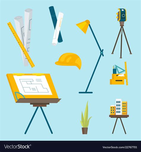 A Set Of Working Tools For The Architect To Work Vector Image