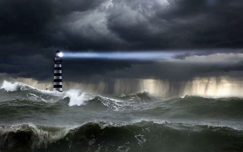 Lighthouse At Stormy Sea Image Abyss