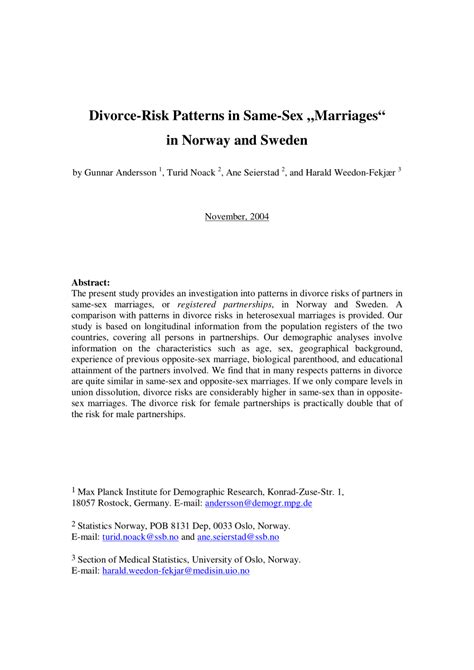 Pdf Divorce Risk Patterns In Same Sex Marriages In Norway And Sweden