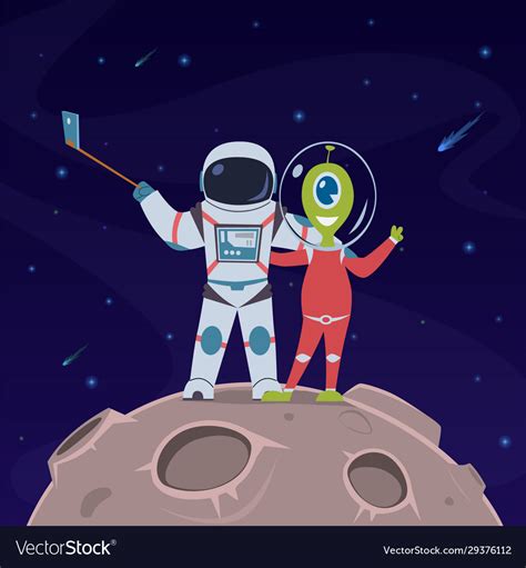 Astronaut And Alien Selfie Friendship Between Vector Image