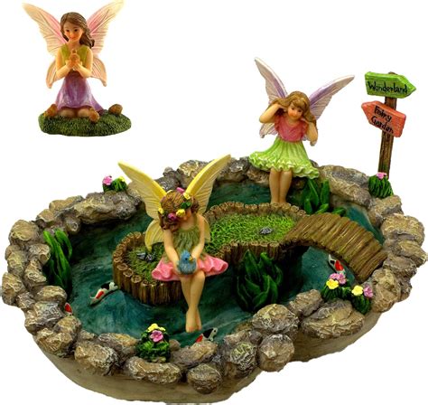 Pretmanns Fairy Garden Pond Accessories Miniature Fairies Set 3
