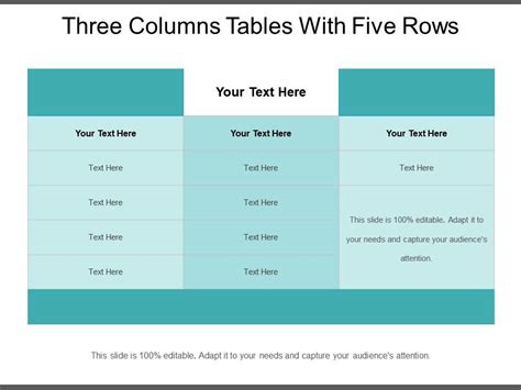 Three Columns Tables With Five Rows Templates Powerpoint Presentation