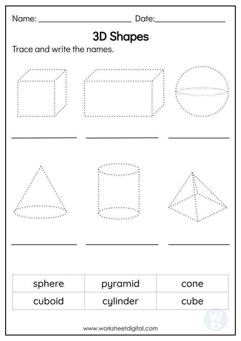 3d Shapes Worksheet Worksheets For Kindergarten